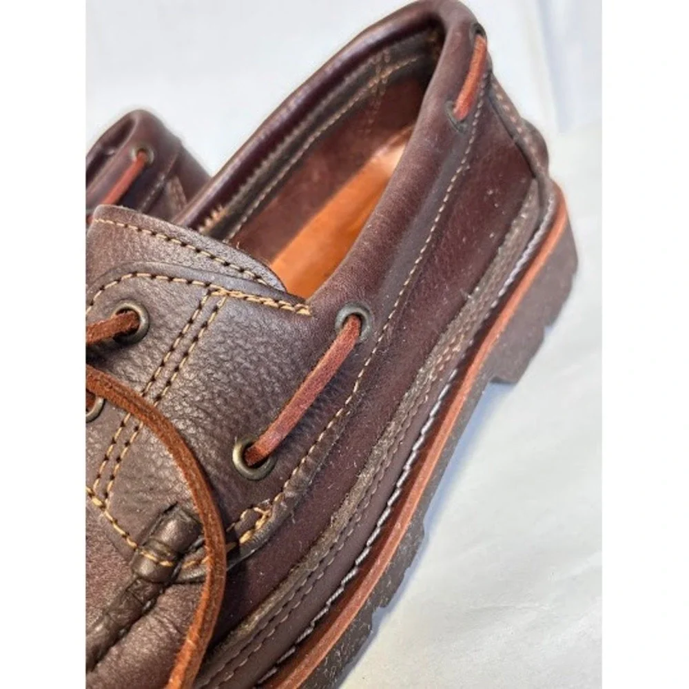 G.H. Bass Camp Moc Brown Leather Boat Shoes Vibram Gumlite Mens 9.5 EE
